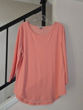 Roz & Ali Coral-Peach 3/4 Sleeve Scoop Neck Top Size L
